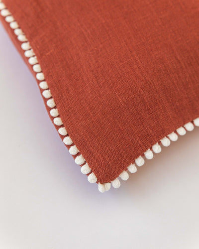 Pom pom trim linen pillowcase in Clay - MagicLinen