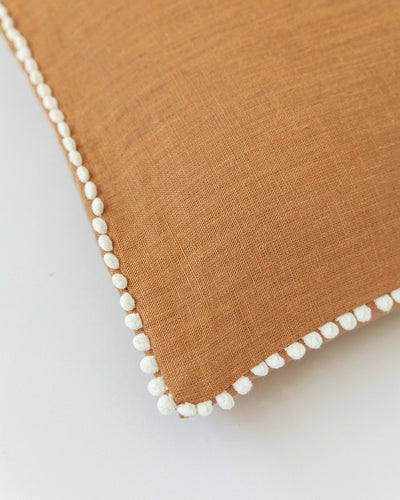 Pom pom trim linen pillowcase in Tan - MagicLinen