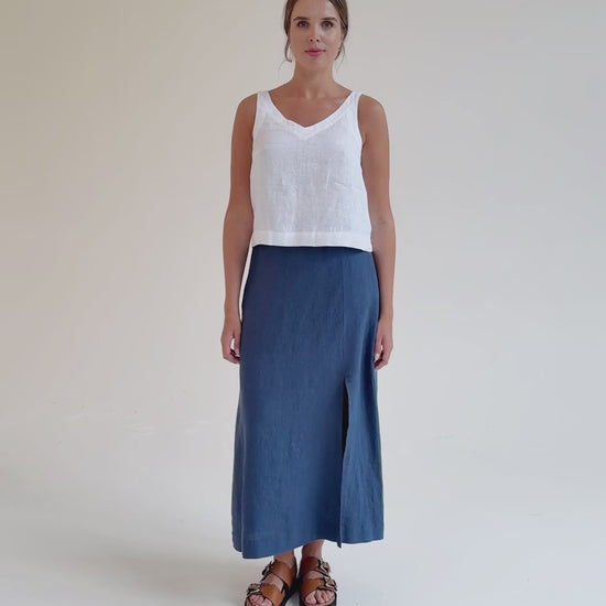 Maxi Linen Skirt SENTOSA in Deep navy blue