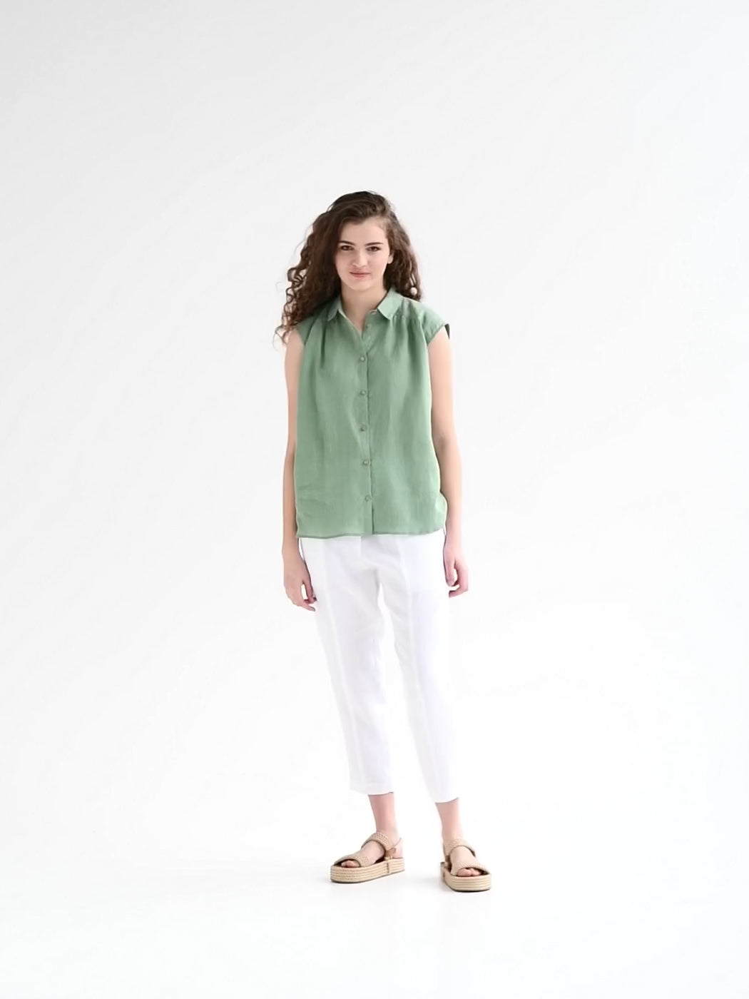 Lightweight linen shirt SEDONA in matcha green - MagicLinen