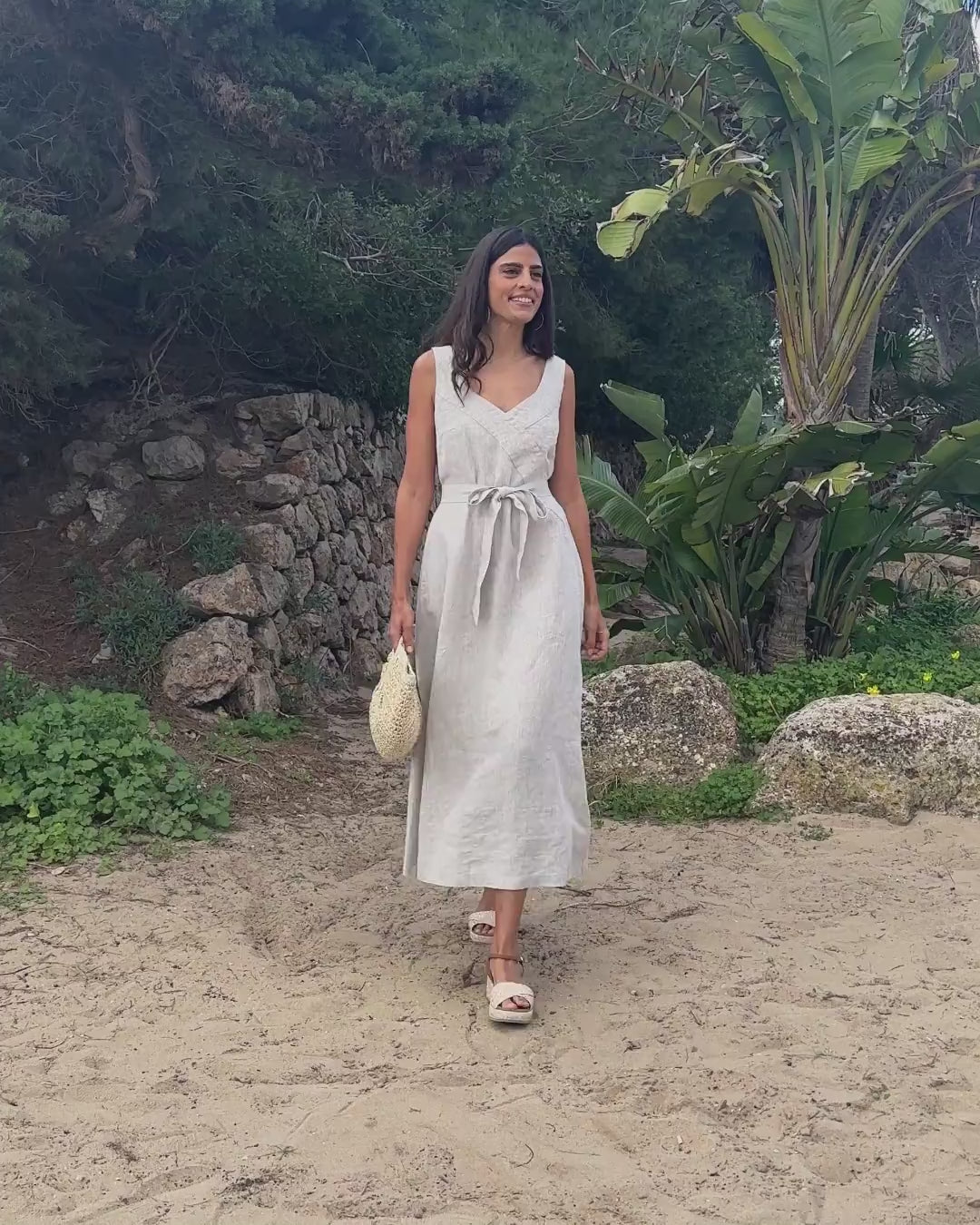 a line dress linen A-Line Maxi in Black an empire waist Katherine Linen A-Line V-Neck Dress