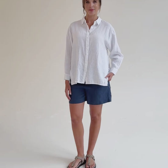 Long-Sleeve Linen Shirt ISLAY in White | MagicLinen