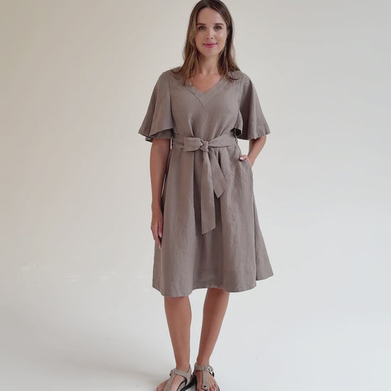 Linen flared dress GUILIN in Deep taupe | MagicLinen