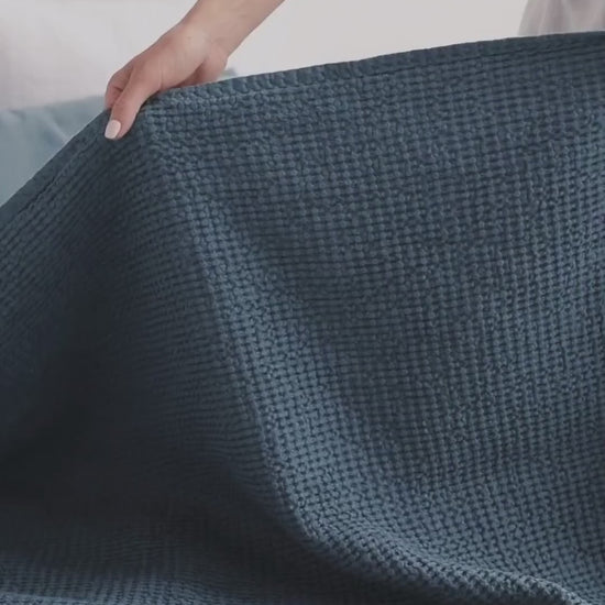 Gray Blue Waffle Blanket | MagicLinen