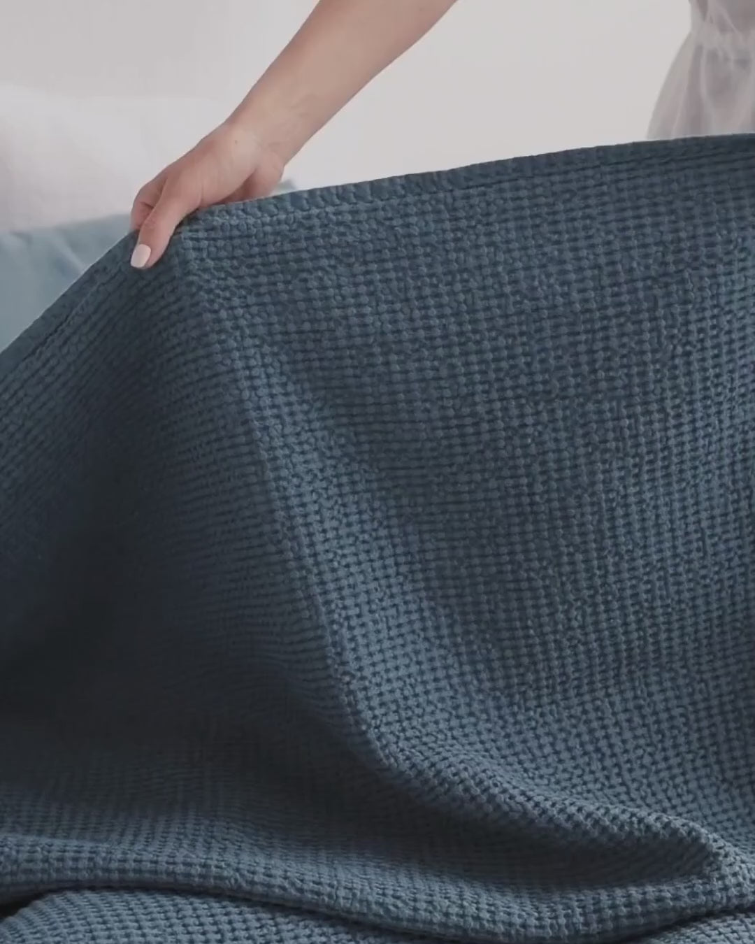Gray Blue Waffle Blanket | MagicLinen