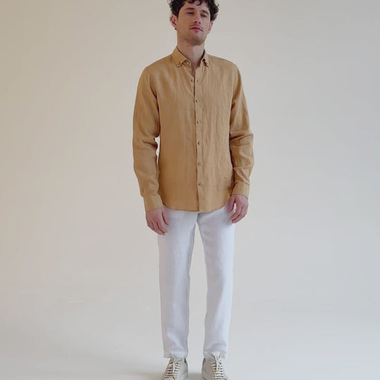 Men's linen shirt NEVADA in Caramel | MagicLinen