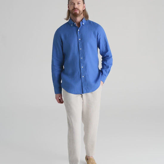 Classic men's linen shirt SINTRA in Cobalt blue - MagicLinen