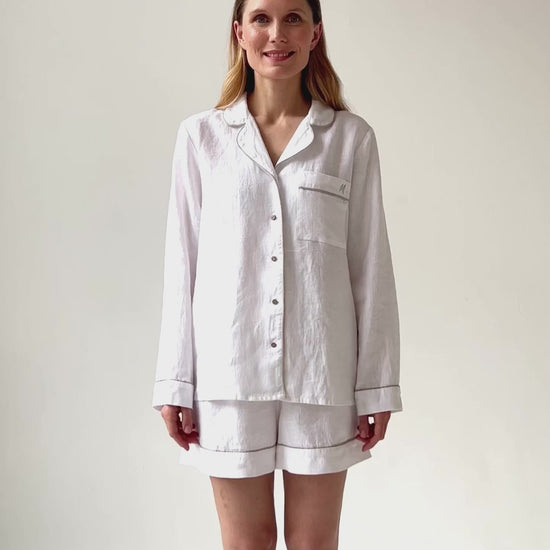 Linen pajama set PADUA in White - MagicLinen