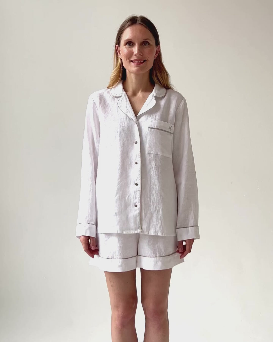 Linen pajama set PADUA in White - MagicLinen