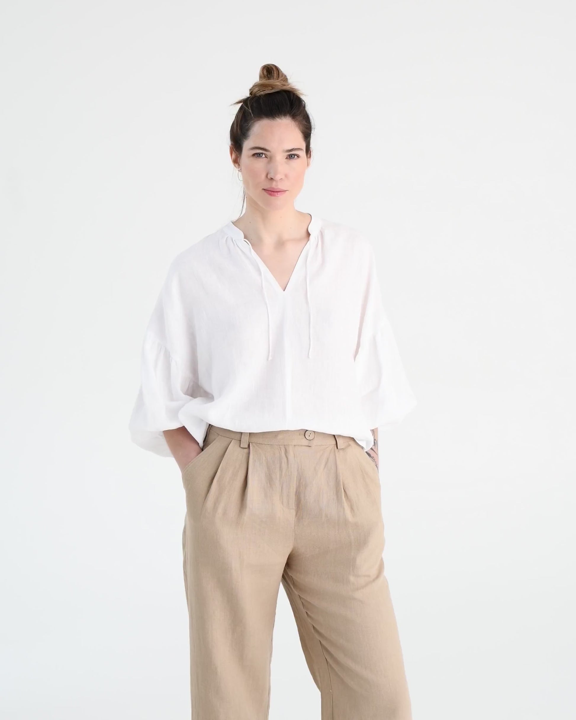 Linen blouse MANADO in White - MagicLinen