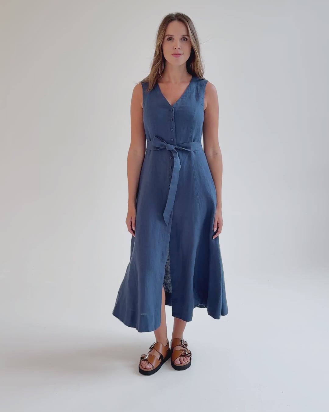 Sleeveless Linen Dress ACADIA in Deep Navy Blue | MagicLinen