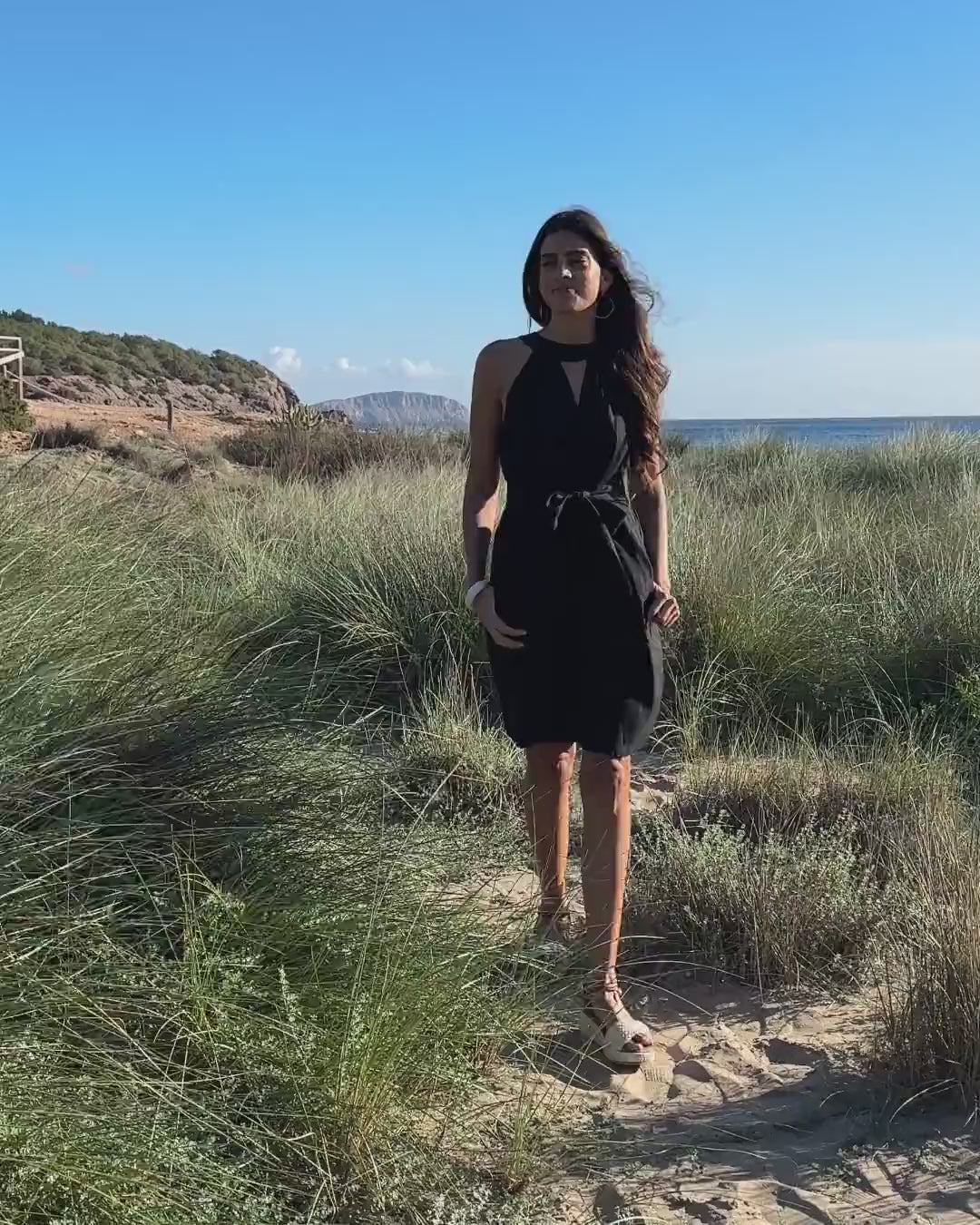 Halter Linen Dress PALAU in Black | MagicLinen