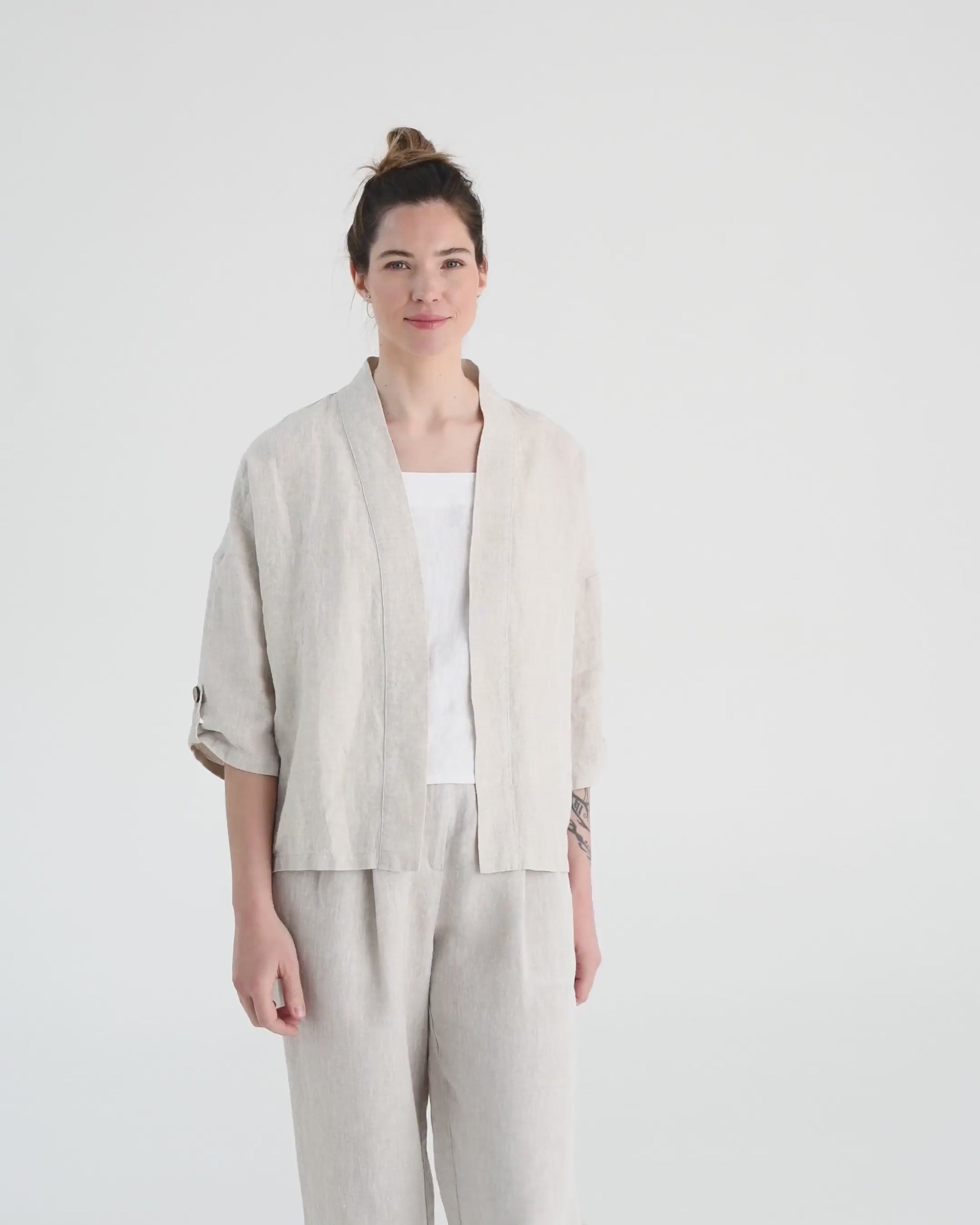 Linen kimono jacket BANOS in Natural melange - MagicLinen
