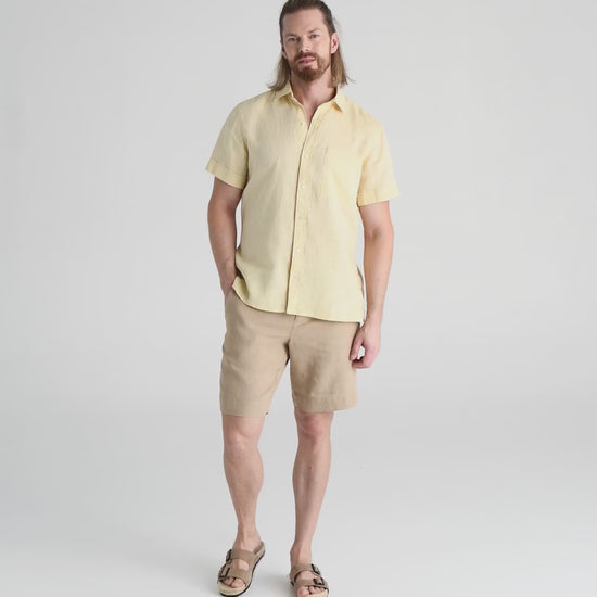 Men's short sleeves linen shirt VERBIER in Cream - MagicLinen