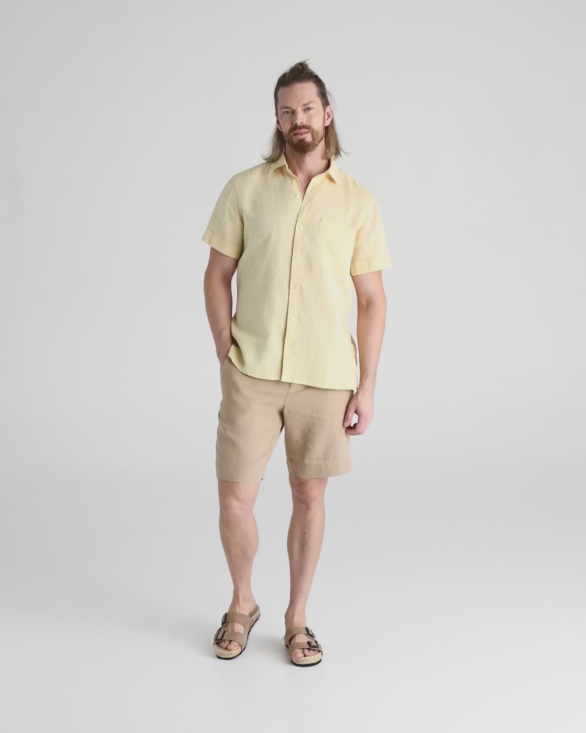 Men's short sleeves linen shirt VERBIER in Cream - MagicLinen