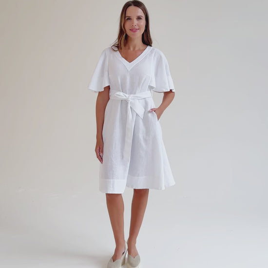 Linen flared dress GUILIN in White | MagicLinen