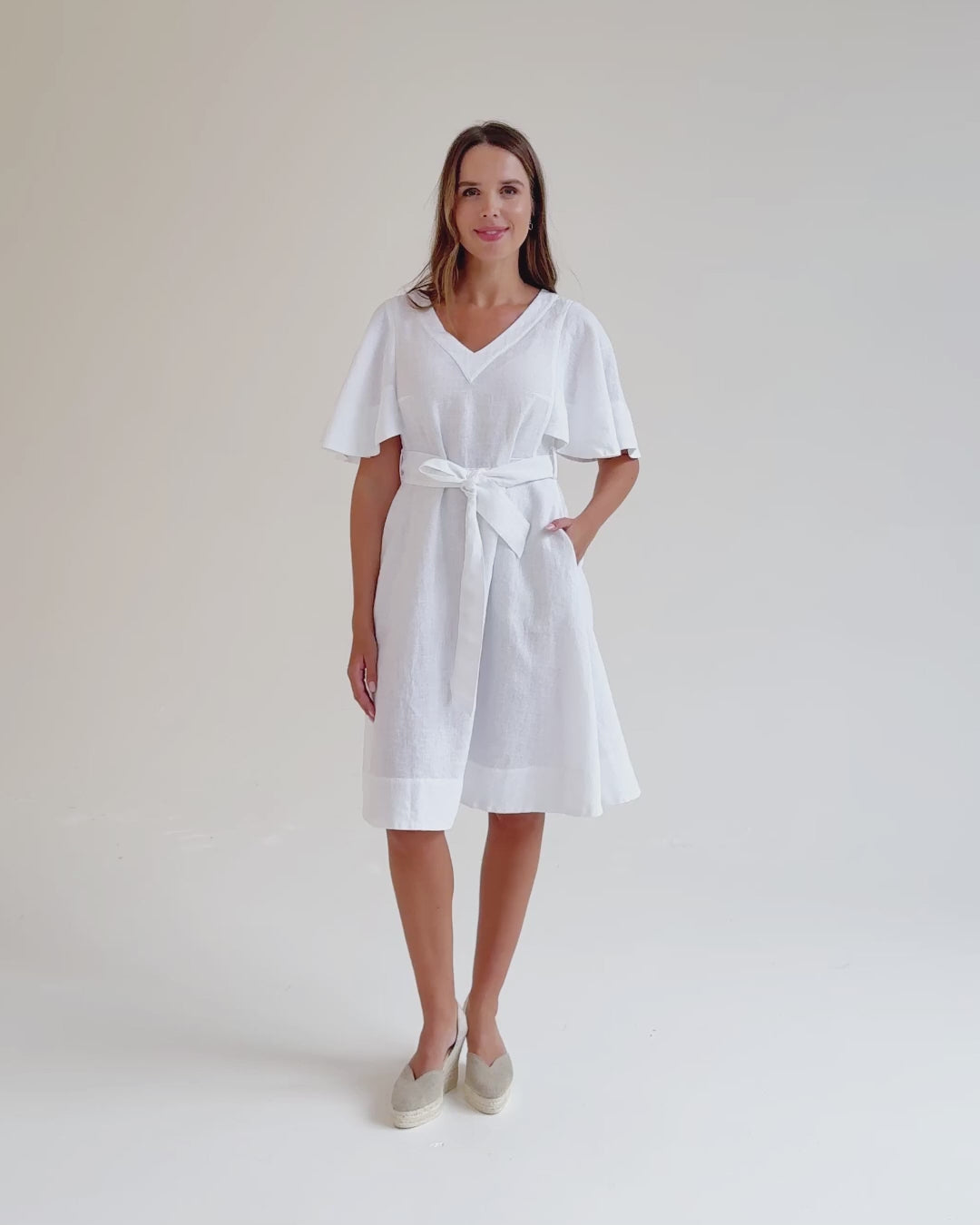 Linen flared dress GUILIN in White | MagicLinen