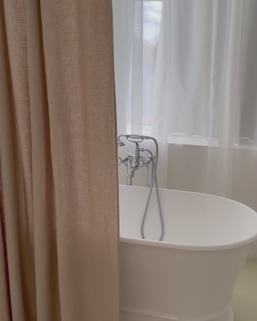 KOUFALL Natural Linen Blend Shower Curtain - Waterproof 48x72 Inches, Boho Farmhouse Style