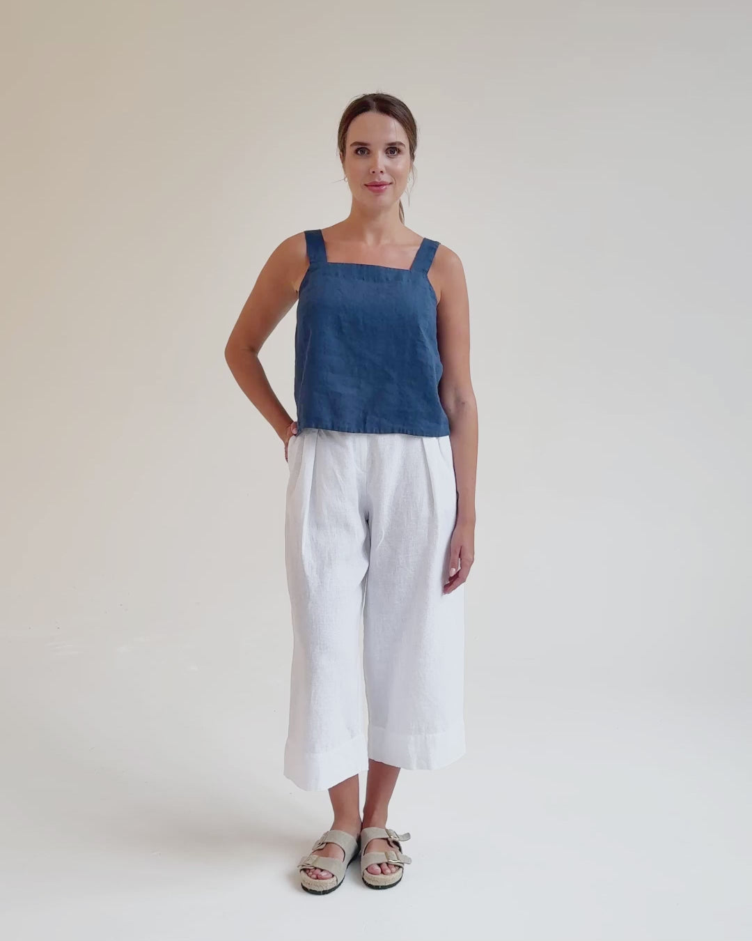 Cropped Linen Pants ISCHIA in White | MagicLinen