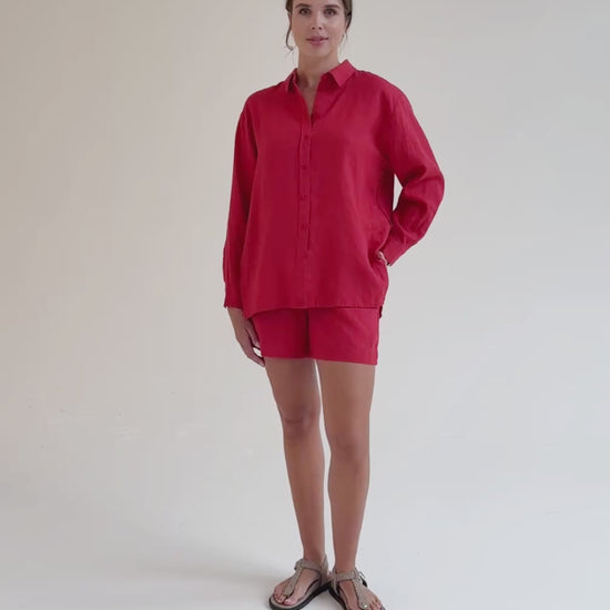 Long-Sleeve Linen Shirt ISLAY in Aurora red | MagicLinen