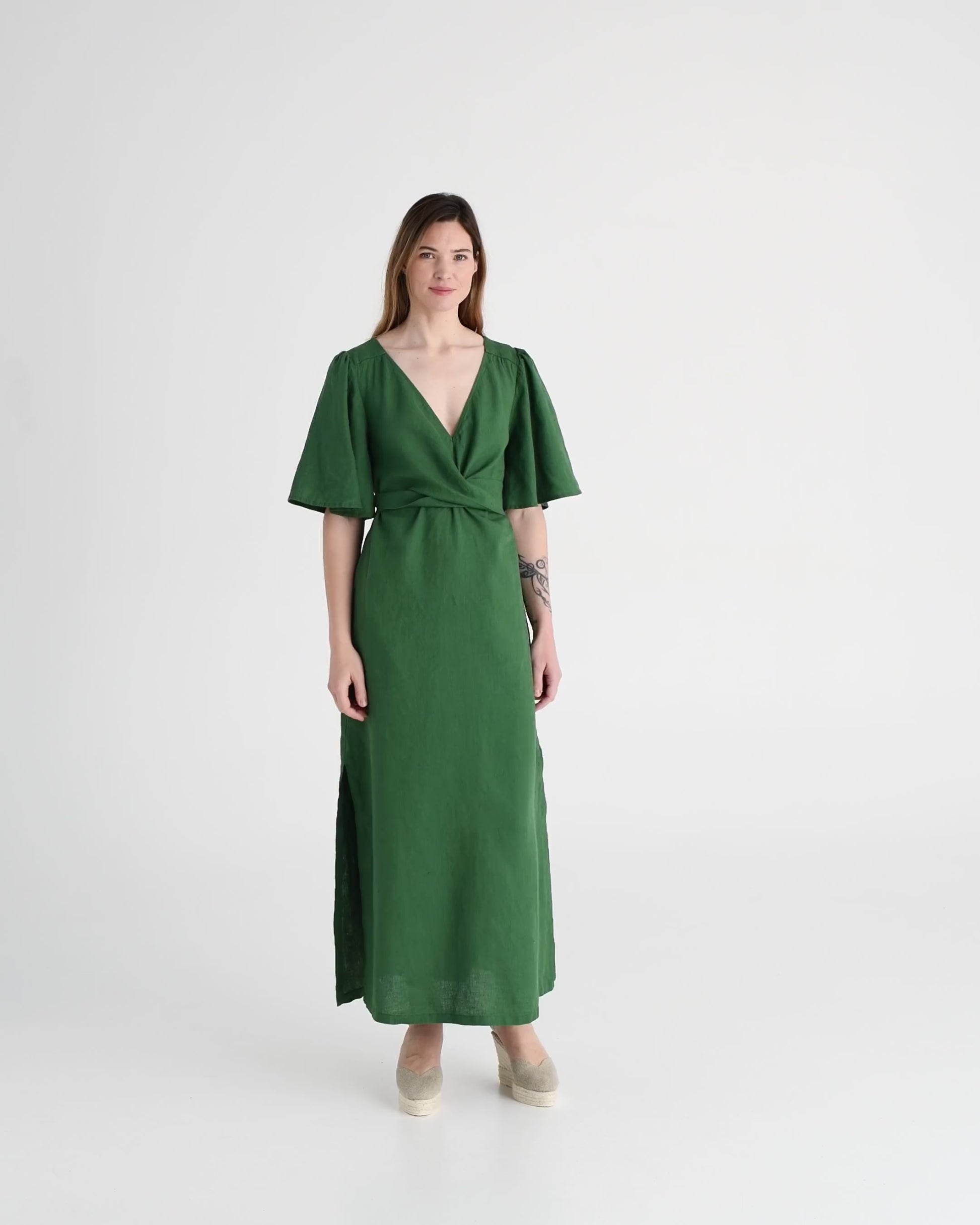 Maxi linen dress AGRA in Green - MagicLinen