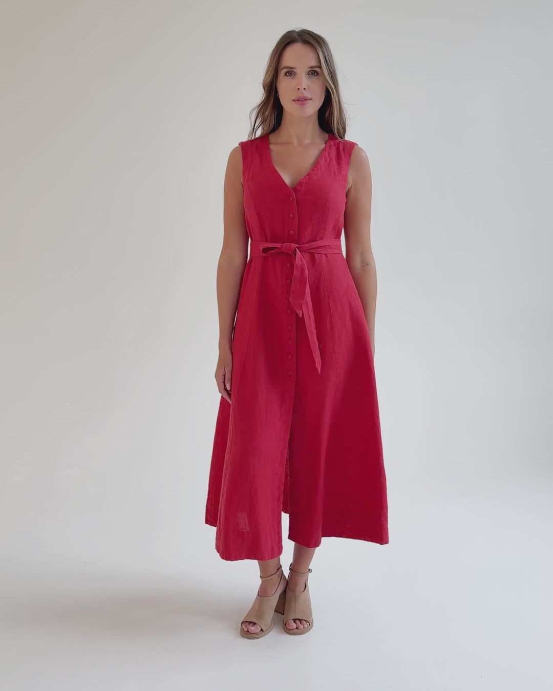 Sleeveless Linen Dress ACADIA in Aurora red | MagicLinen