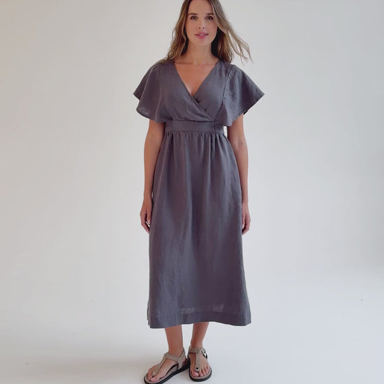 Linen wrap dress YOHO in Anthracite | MagicLinen