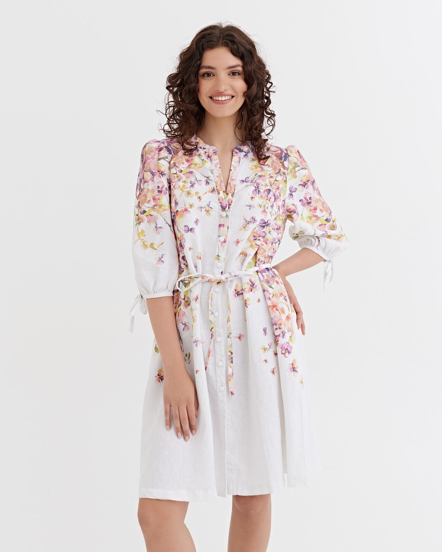 Puff Sleeve Linen Dress VILNIUS in Blushing violet | MagicLinen