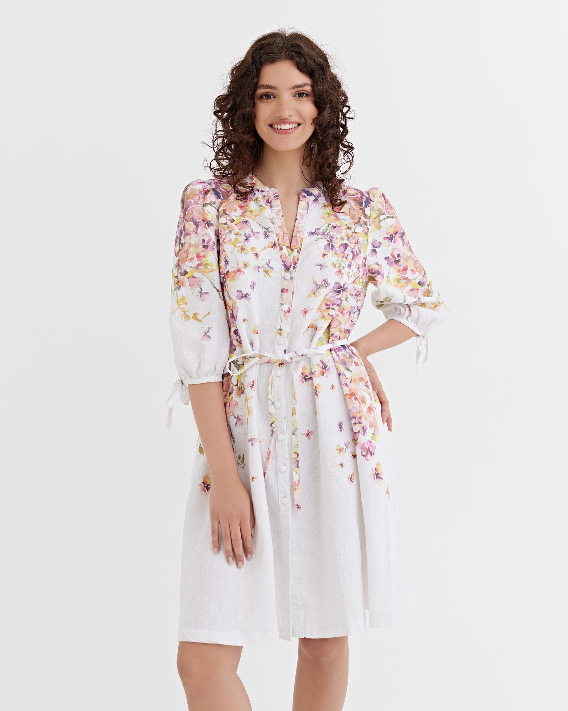 Puff Sleeve Linen Dress VILNIUS in Blushing violet | MagicLinen