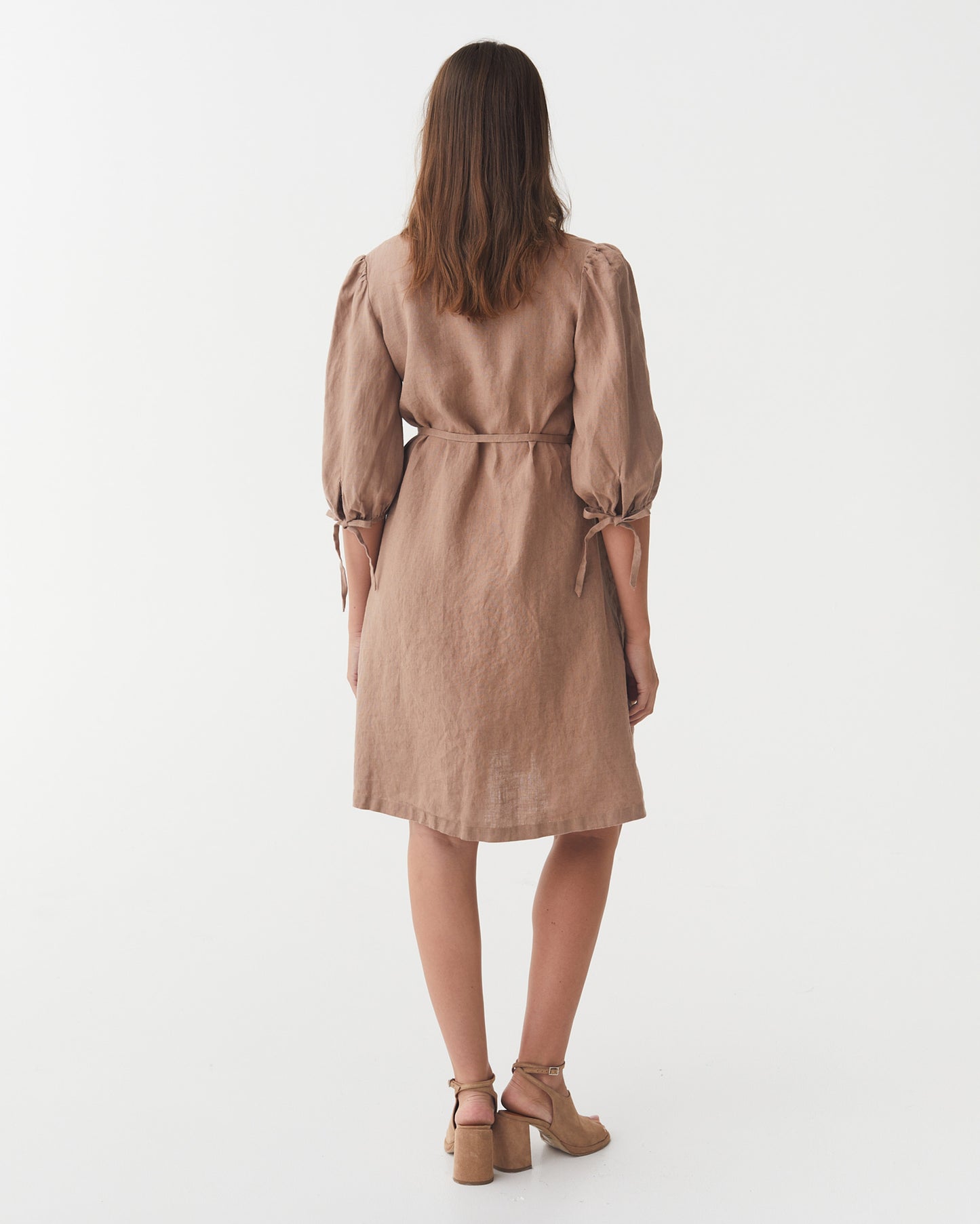 Puff Sleeve Linen Dress VILNIUS in Pastel brown | MagicLinen