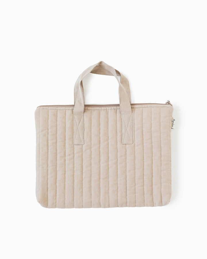 Linen quilted laptop bag in Natural - MagicLinen