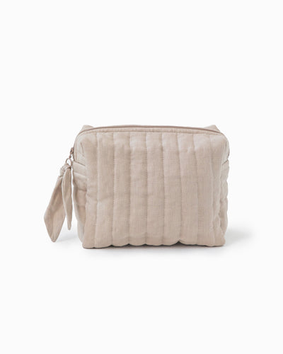 Linen quilted cosmetics bag in Natural - MagicLinen