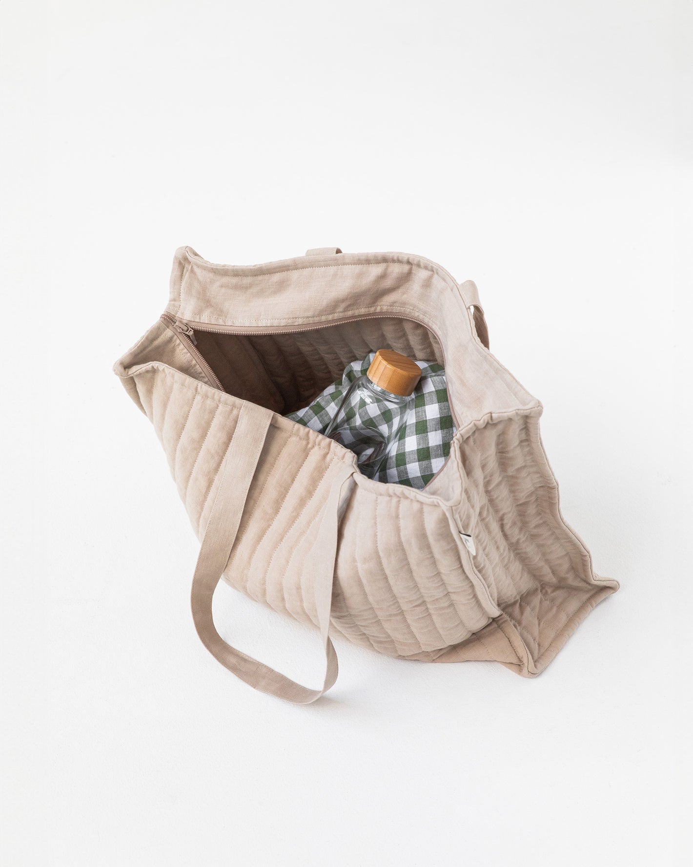 Linen quilted tote bag in Natural - MagicLinen