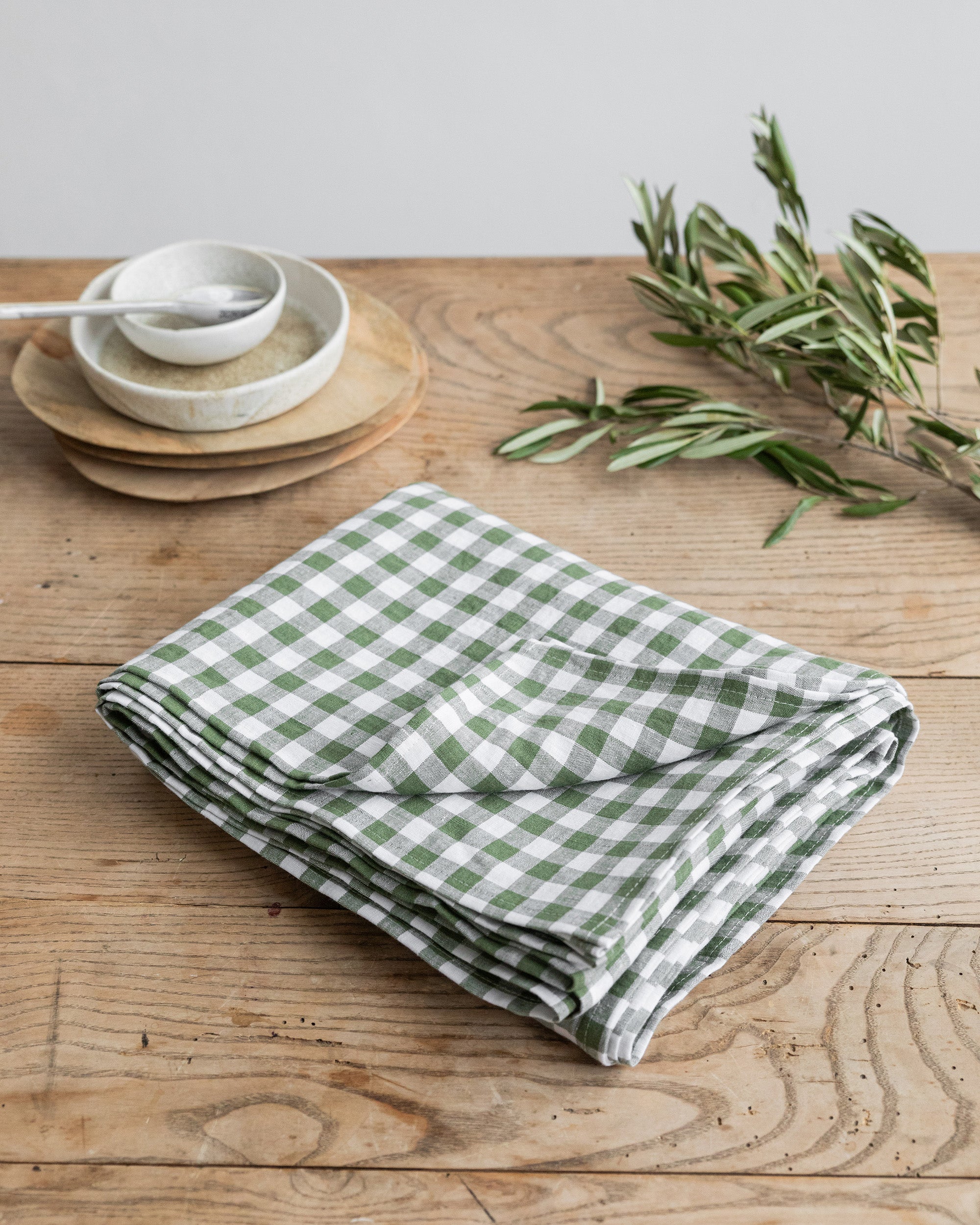 Forest Green Gingham Linen Tablecloth MagicLinen