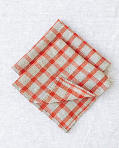 Red gingham linen napkin set of 2 - MagicLinen