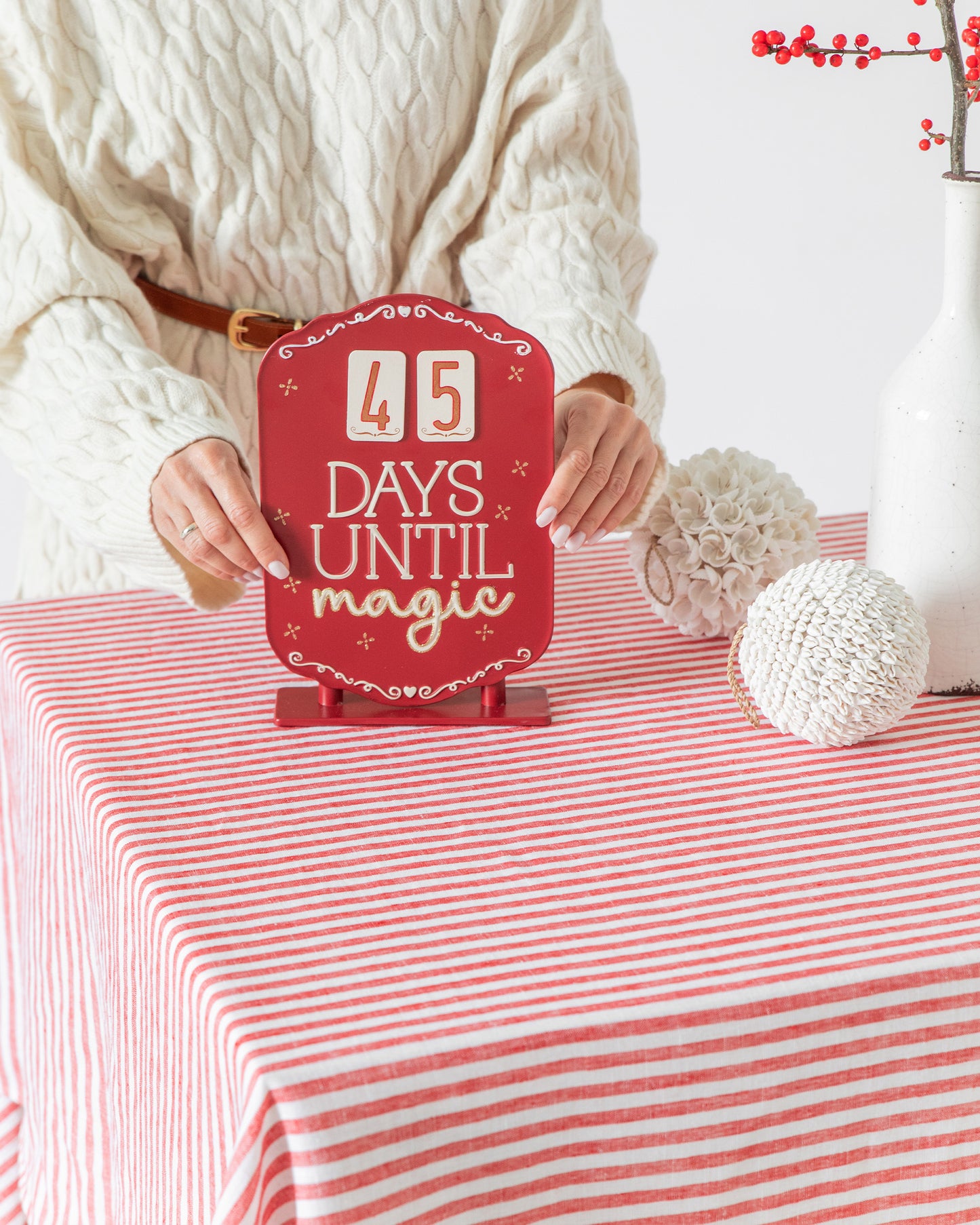 Red striped linen tablecloth | MagicLinen