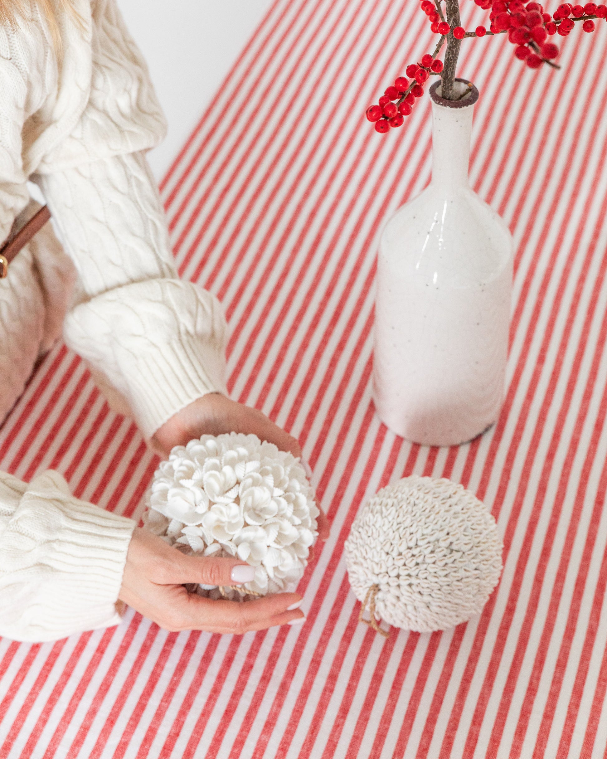 Red striped linen tablecloth | MagicLinen