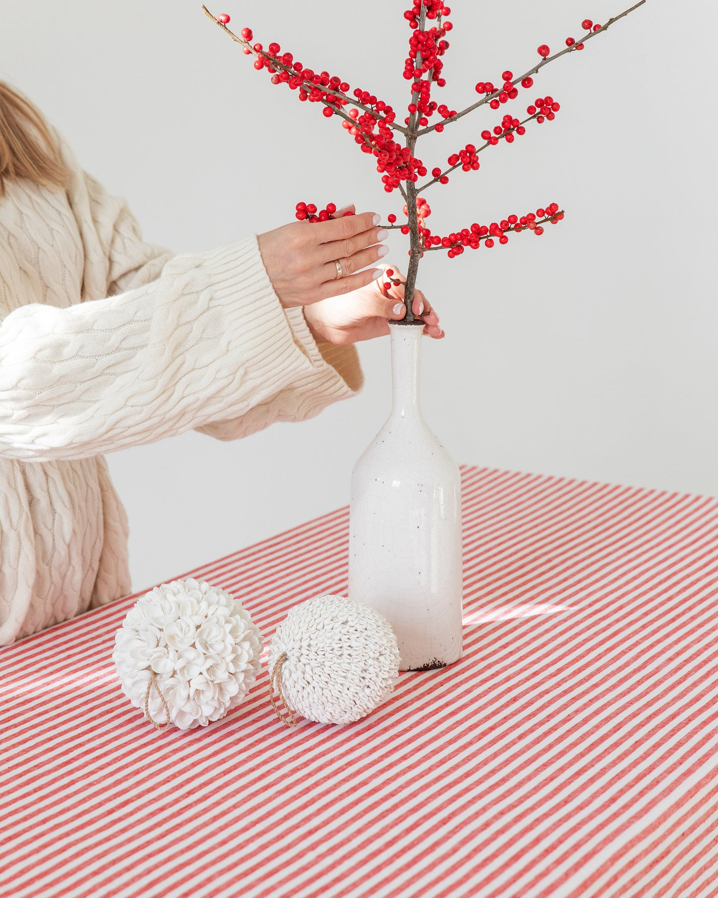 Red striped linen tablecloth | MagicLinen