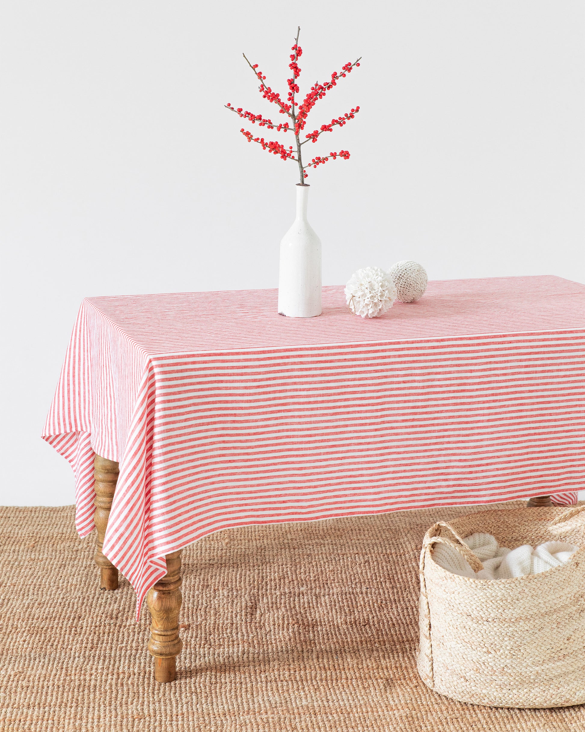 Red striped linen tablecloth | MagicLinen