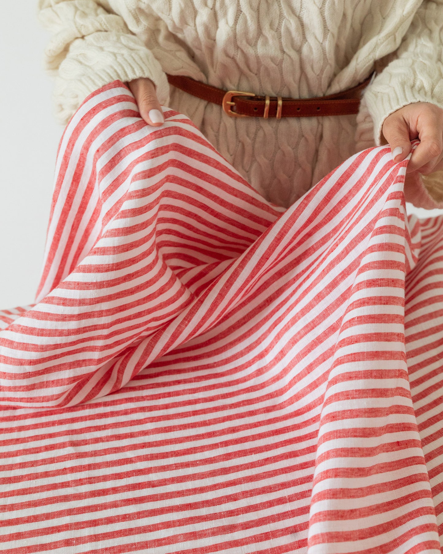 Red striped linen tablecloth | MagicLinen