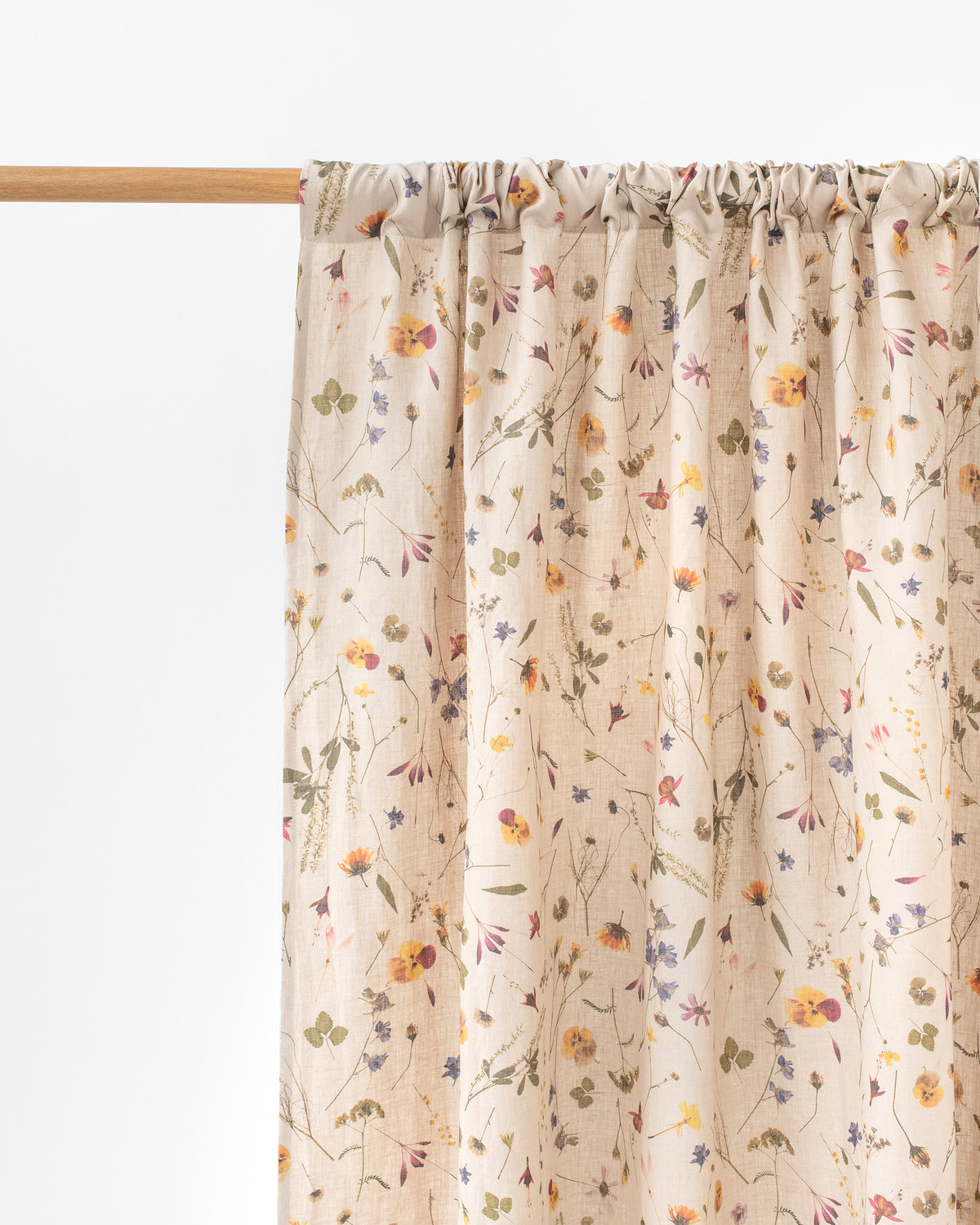 Rod pocket linen curtain panel Botanical print