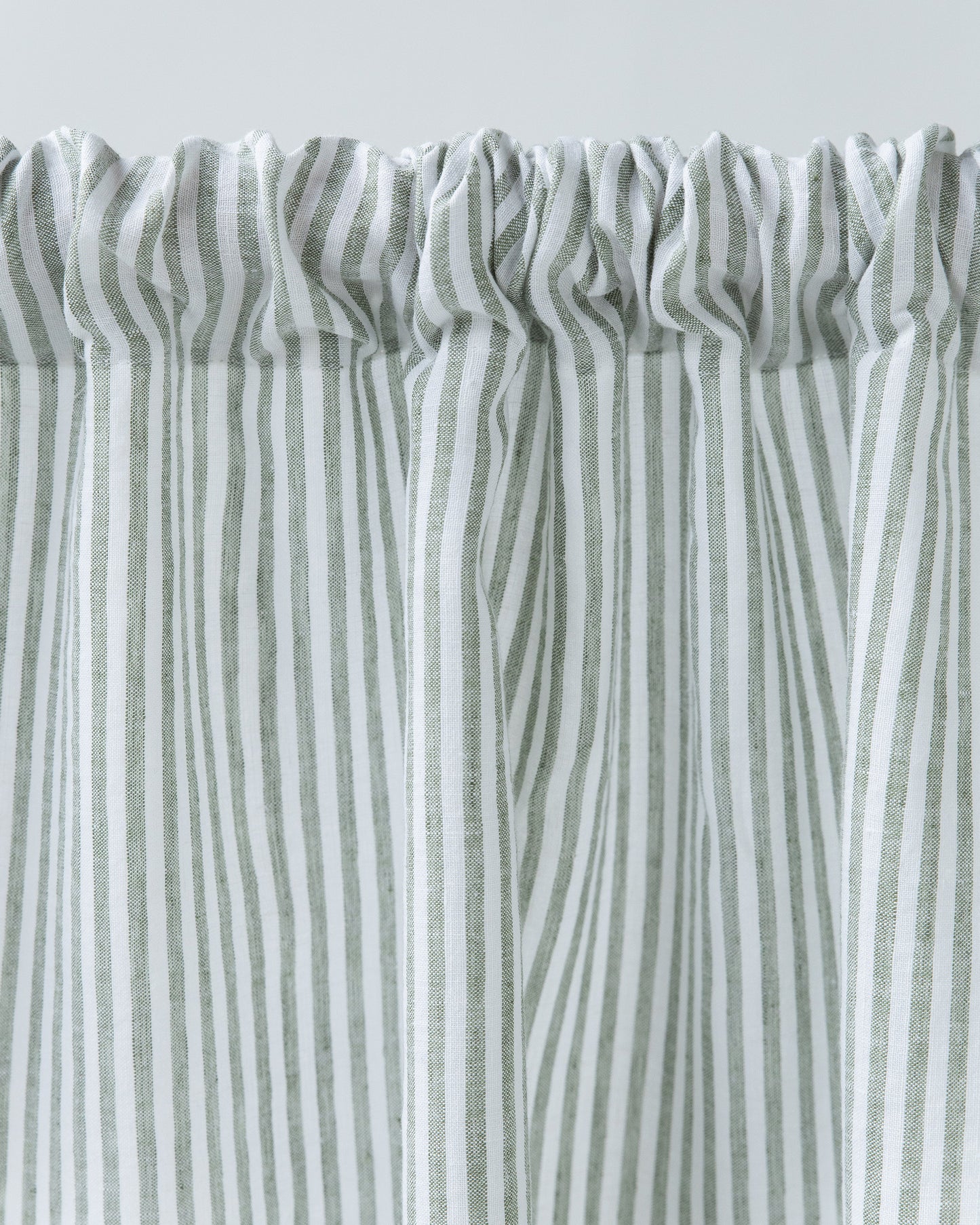 Rod Pocket Linen Curtain Panel in Striped in Forest Green | MagicLinen