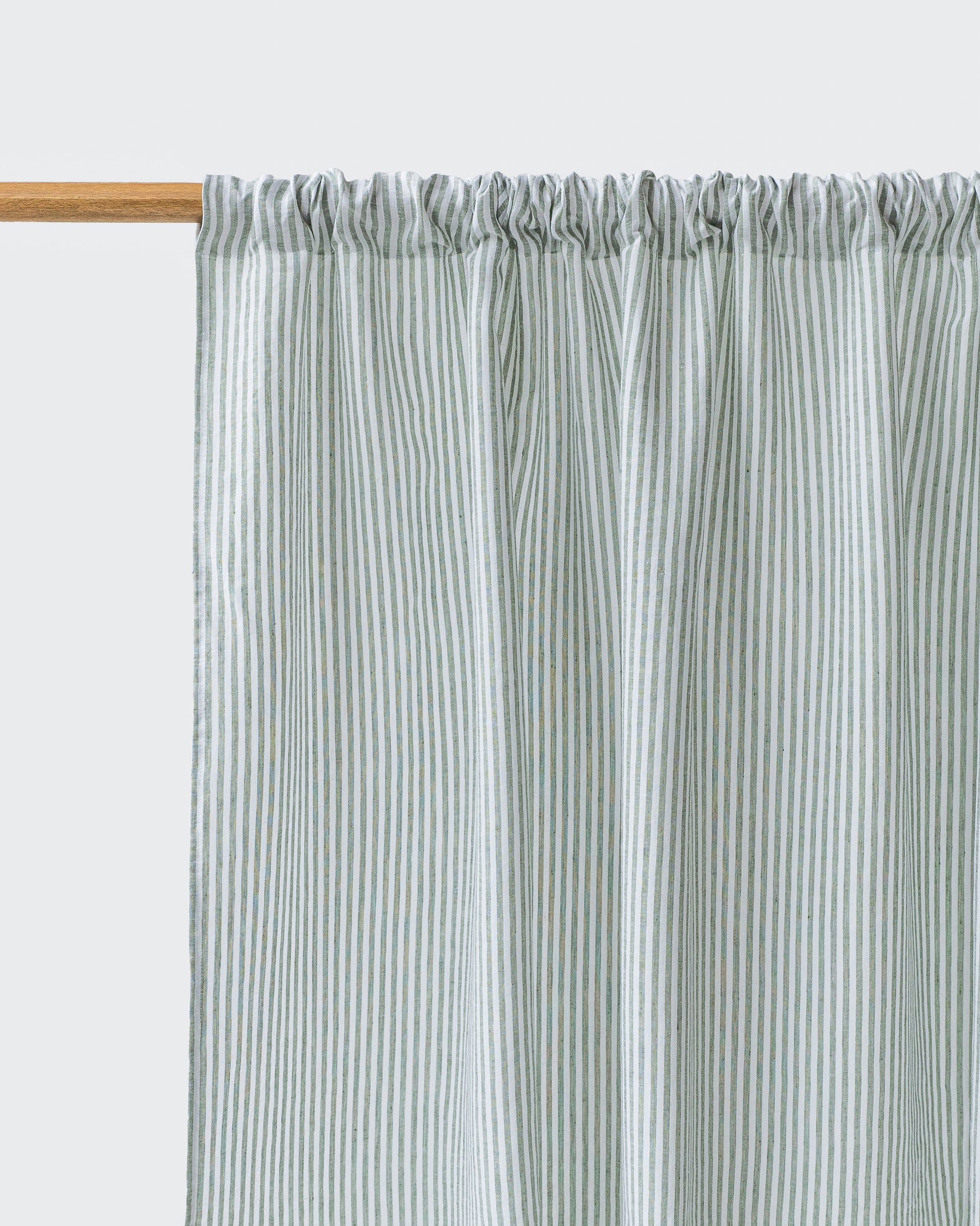Rod Pocket Linen Curtain Panel in Striped in Forest Green | MagicLinen