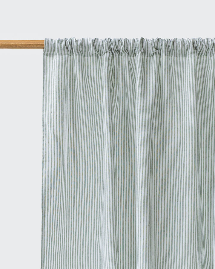 Rod Pocket Linen Curtain Panel in Striped in Forest Green | MagicLinen