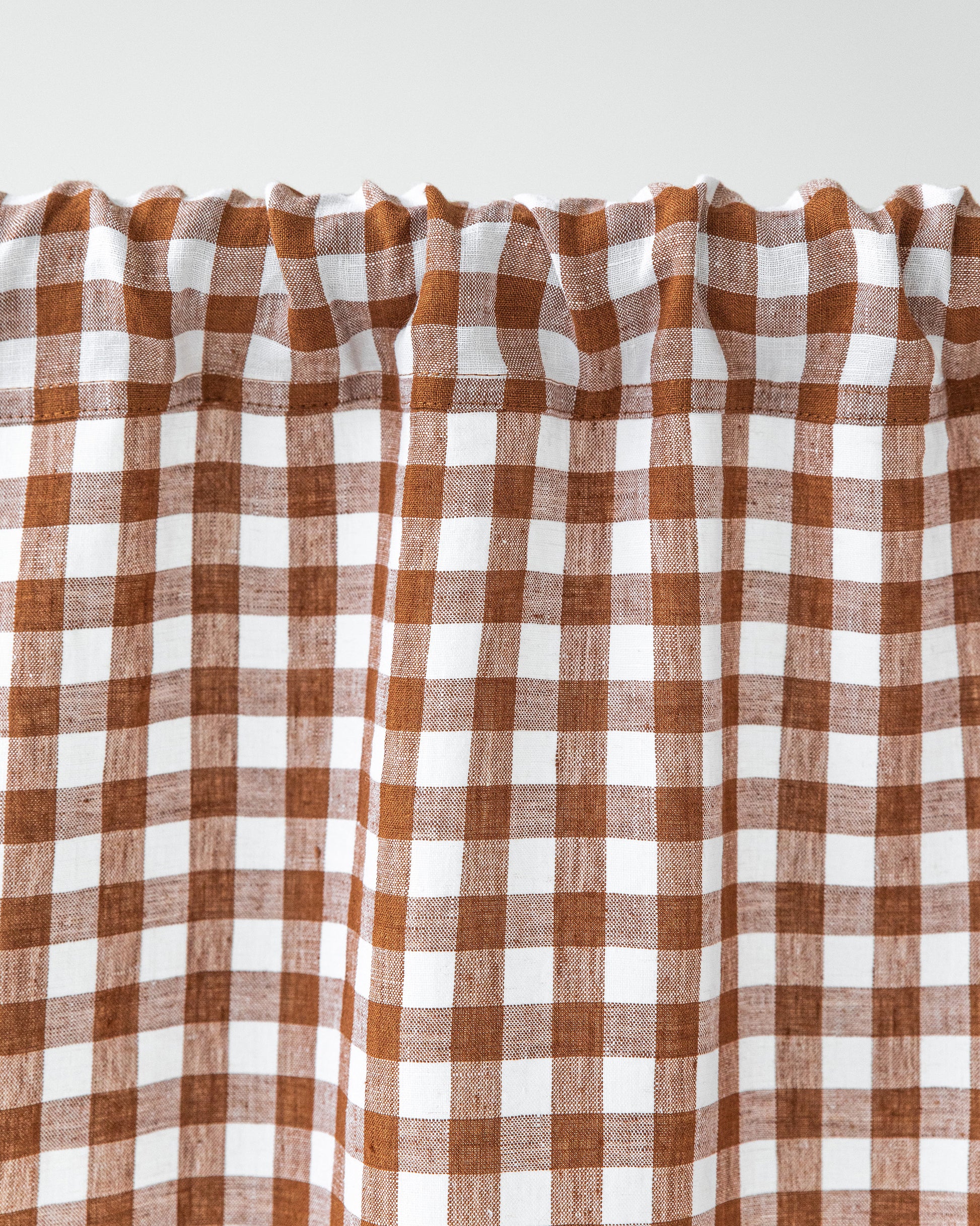 Rod pocket linen curtain panel in Cinnamon gingham - MagicLinen