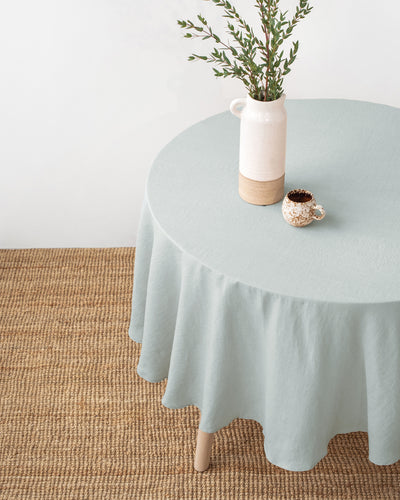 Runde Leinentischdecke in Staubblau