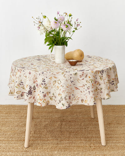 Round Linen Tablecloth in Autumn forest Print | MagicLinen