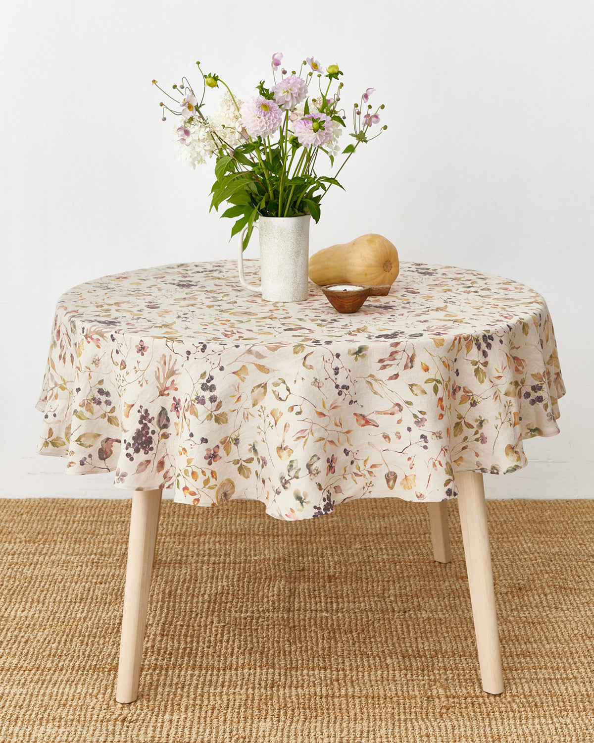 Autumn forest print Round linen tablecloth