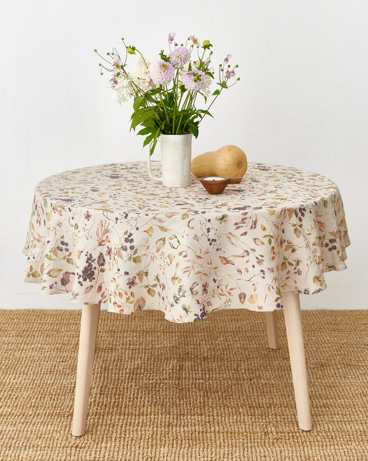 Round Linen Tablecloth in Autumn forest Print | MagicLinen