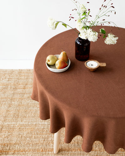 Round Linen Tablecloth in Chocolate brown | MagicLinen